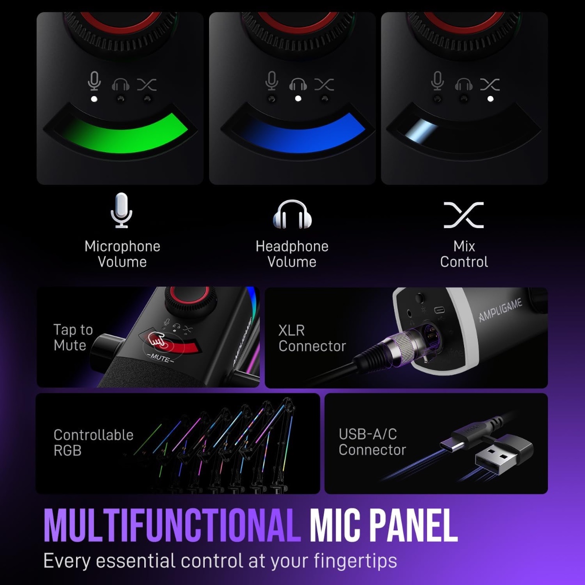 AM8PROT Dynamic Microphone Kit with RGB Boom Arm Stand (BLK) thumbnail 4