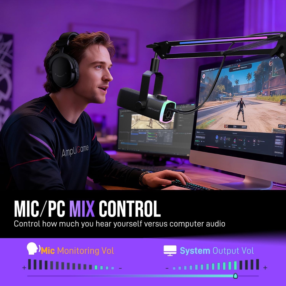 AM8PROT Dynamic Microphone Kit with RGB Boom Arm Stand (BLK) thumbnail 5