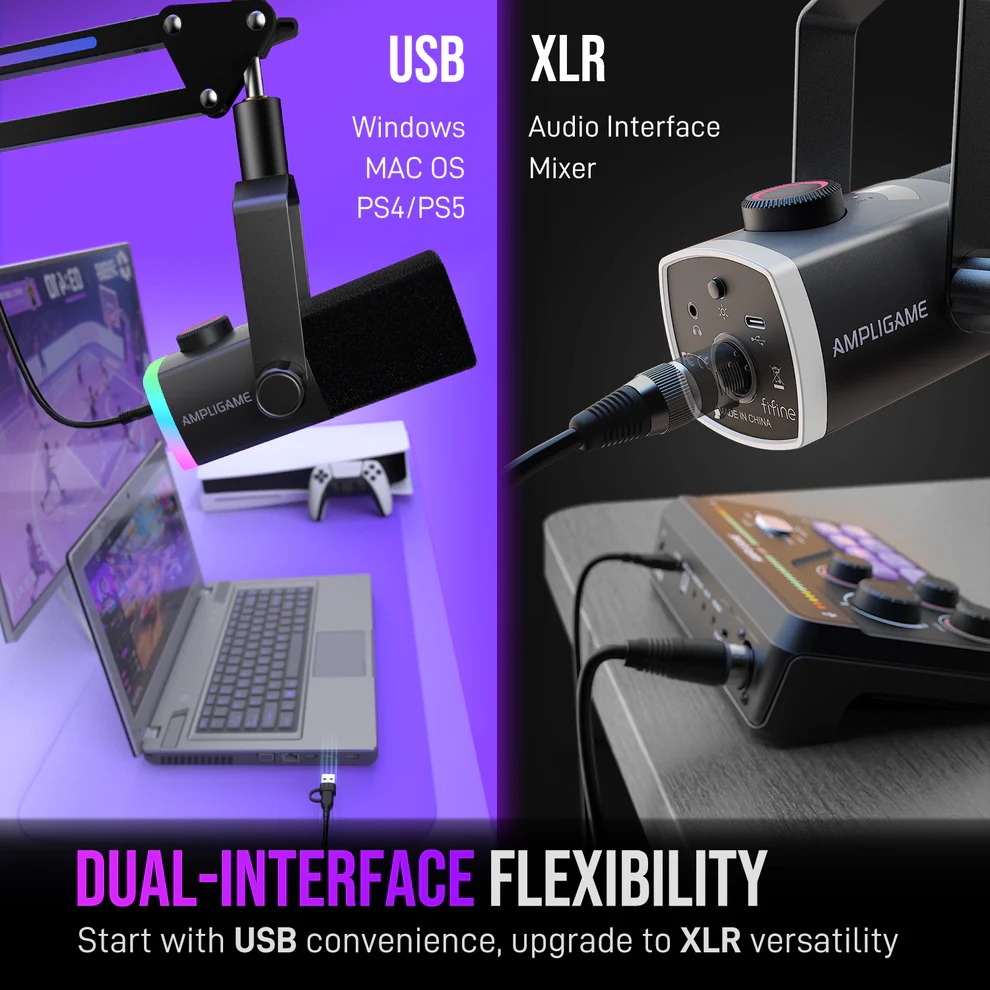 AM8PROT Dynamic Microphone Kit with RGB Boom Arm Stand (BLK) thumbnail 6