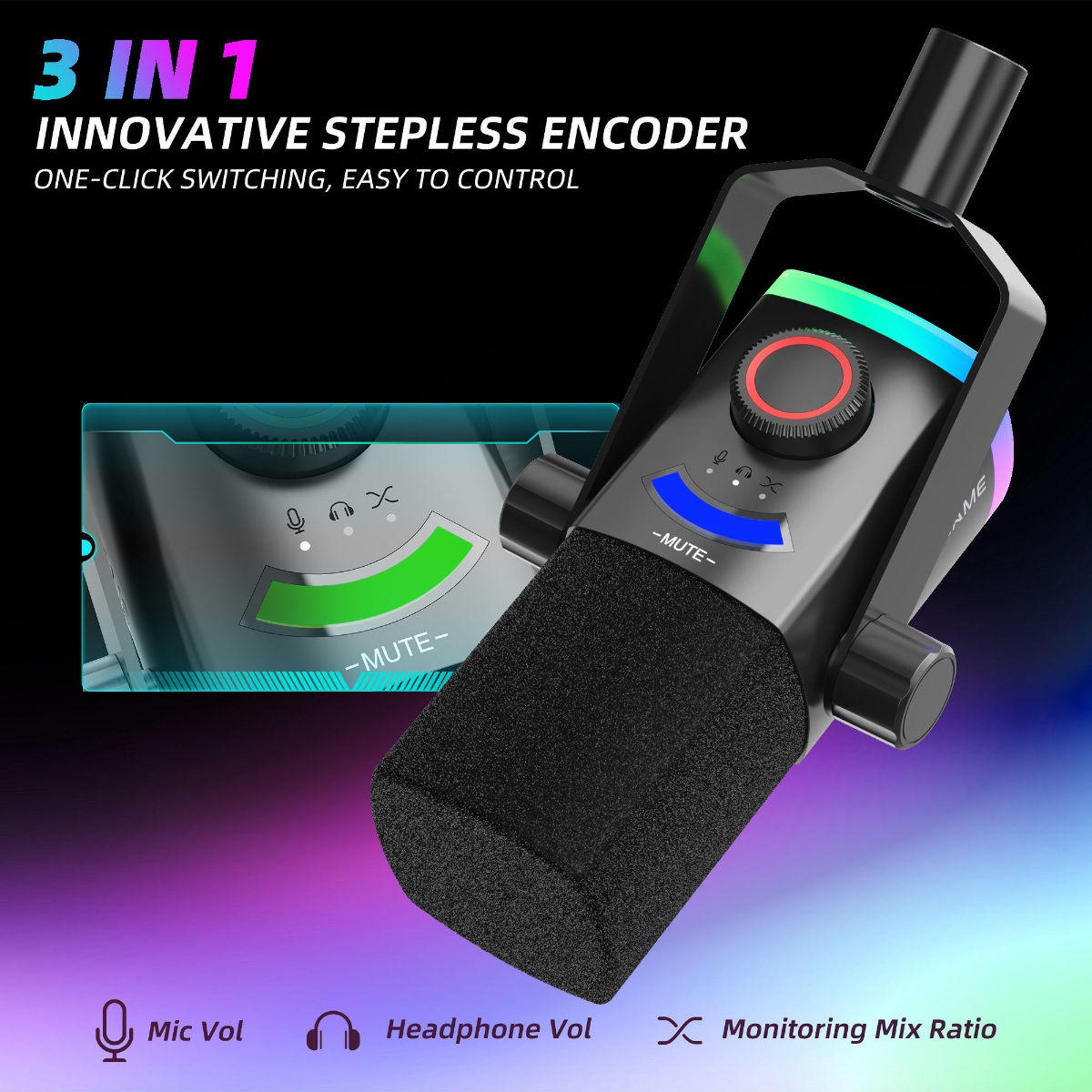 AM8PROT Dynamic Microphone Kit with RGB Boom Arm Stand (BLK) thumbnail 3