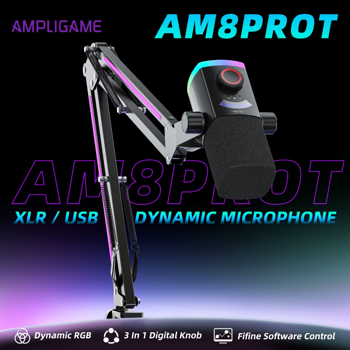 AM8PROT Dynamic Microphone Kit with RGB Boom Arm Stand (BLK) thumbnail 10