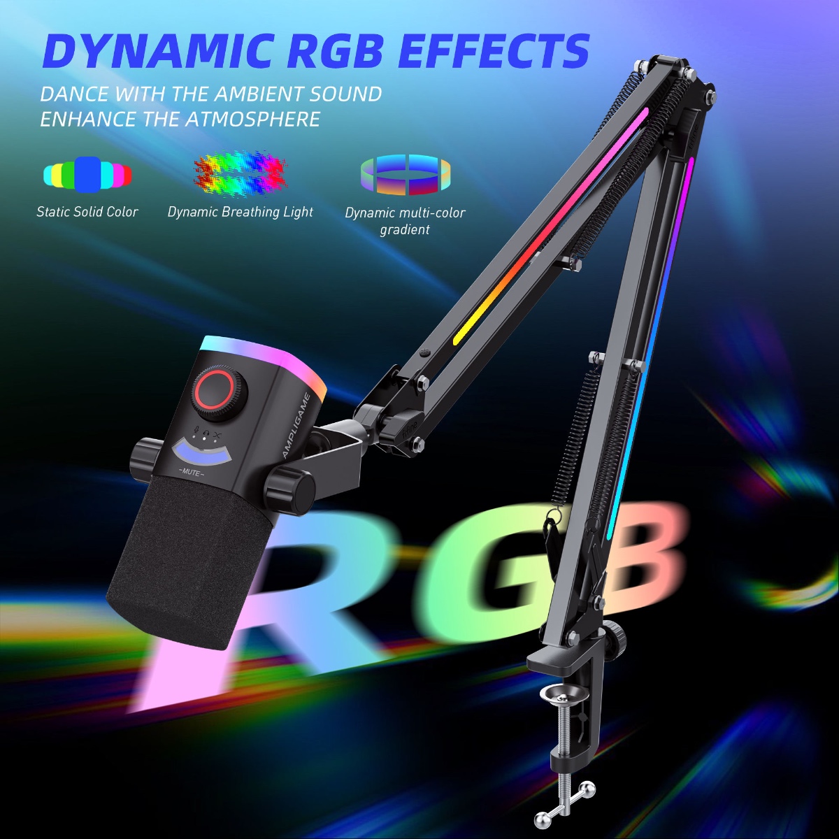 AM8PROT Dynamic Microphone Kit with RGB Boom Arm Stand (BLK) thumbnail 11