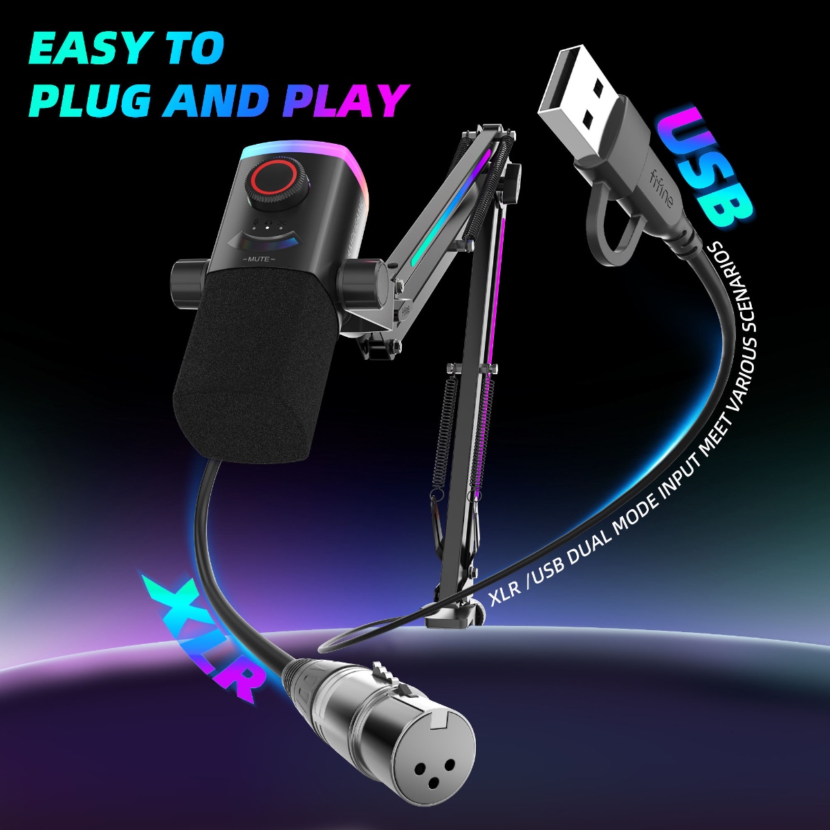 AM8PROT Dynamic Microphone Kit with RGB Boom Arm Stand (BLK) thumbnail 12