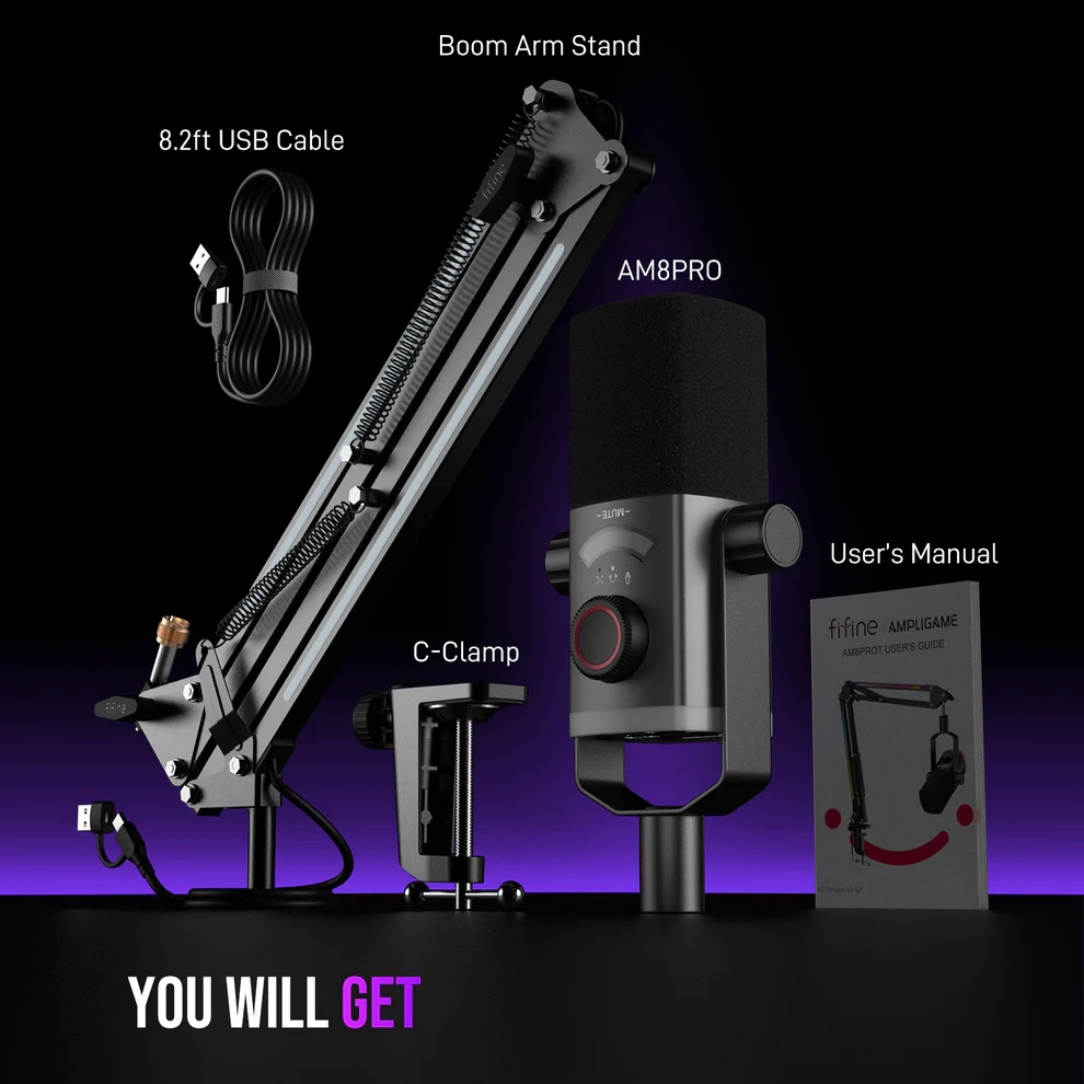 AM8PROT Dynamic Microphone Kit with RGB Boom Arm Stand (BLK) thumbnail 13