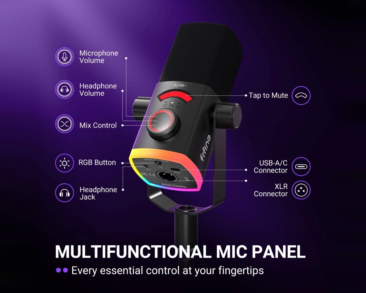 AM8PROS Dynamic Microphone Kit with RGB Boom Arm Stand