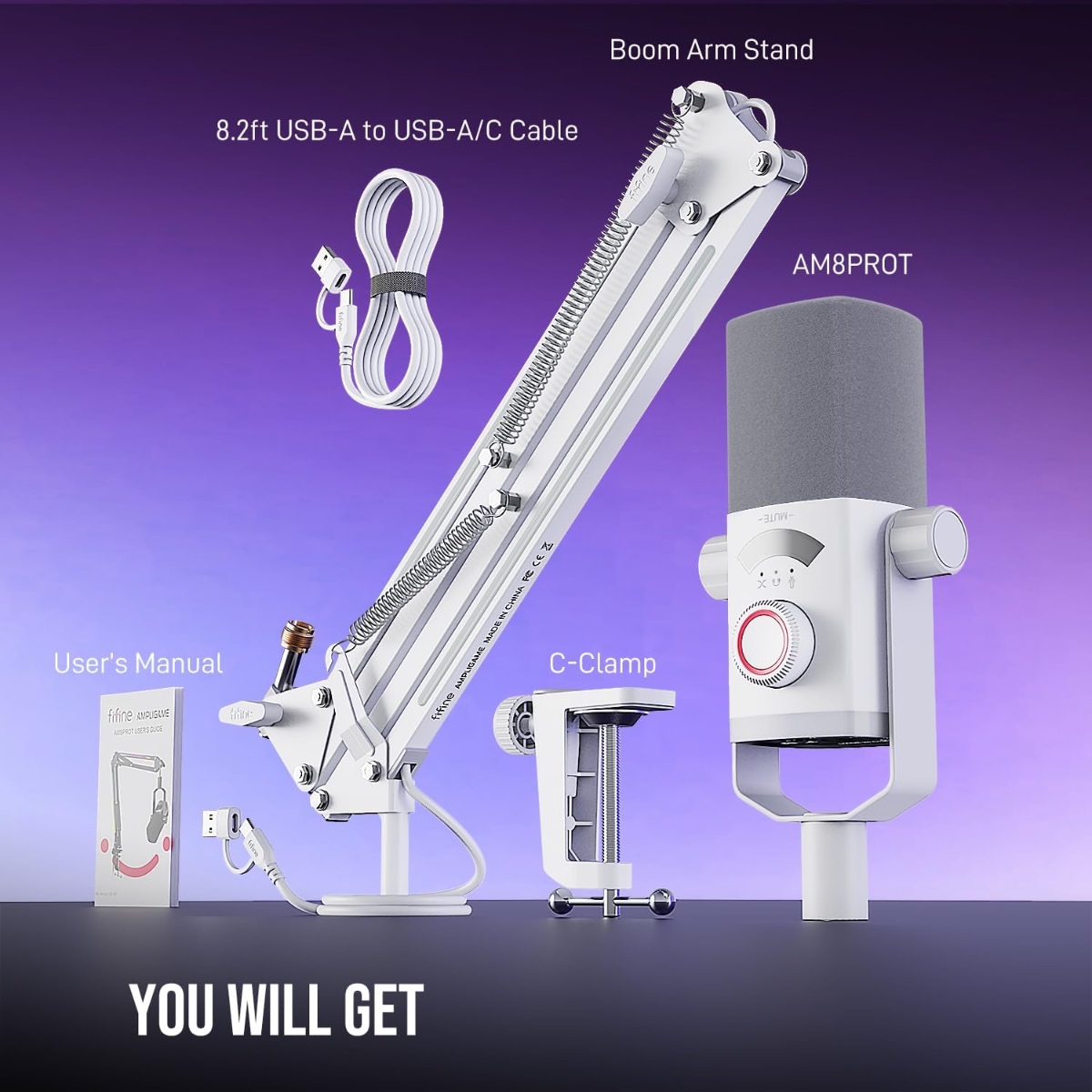 AM8PROT Dynamic Microphone Kit with RGB Boom Arm Stand (WHT) thumbnail 3