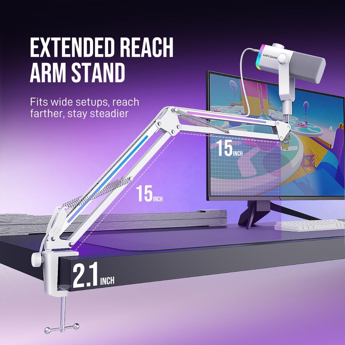 AM8PROT Dynamic Microphone Kit with RGB Boom Arm Stand (WHT) thumbnail 4
