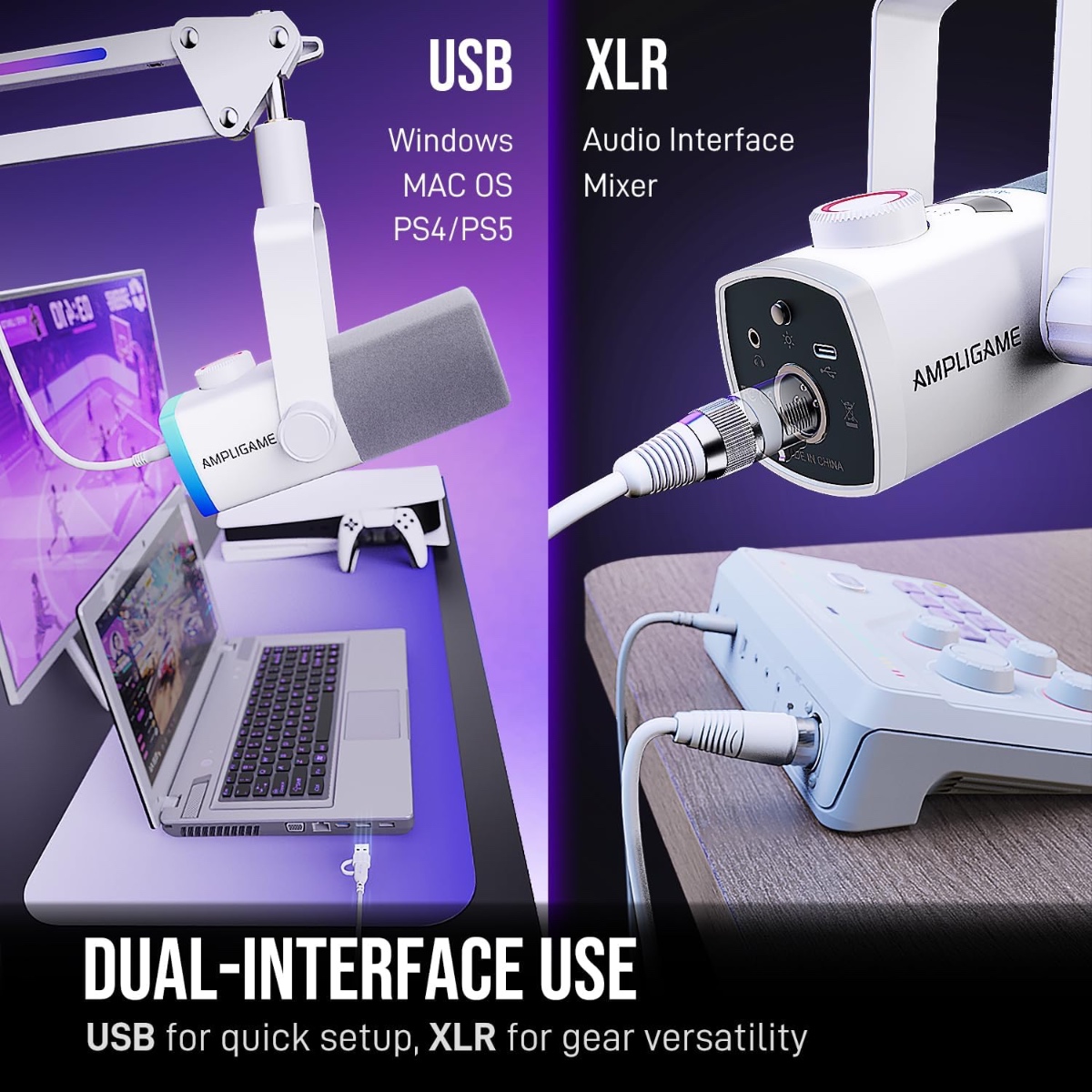 AM8PROT Dynamic Microphone Kit with RGB Boom Arm Stand (WHT) thumbnail 5