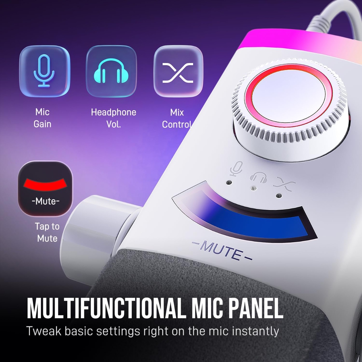 AM8PROT Dynamic Microphone Kit with RGB Boom Arm Stand (WHT)