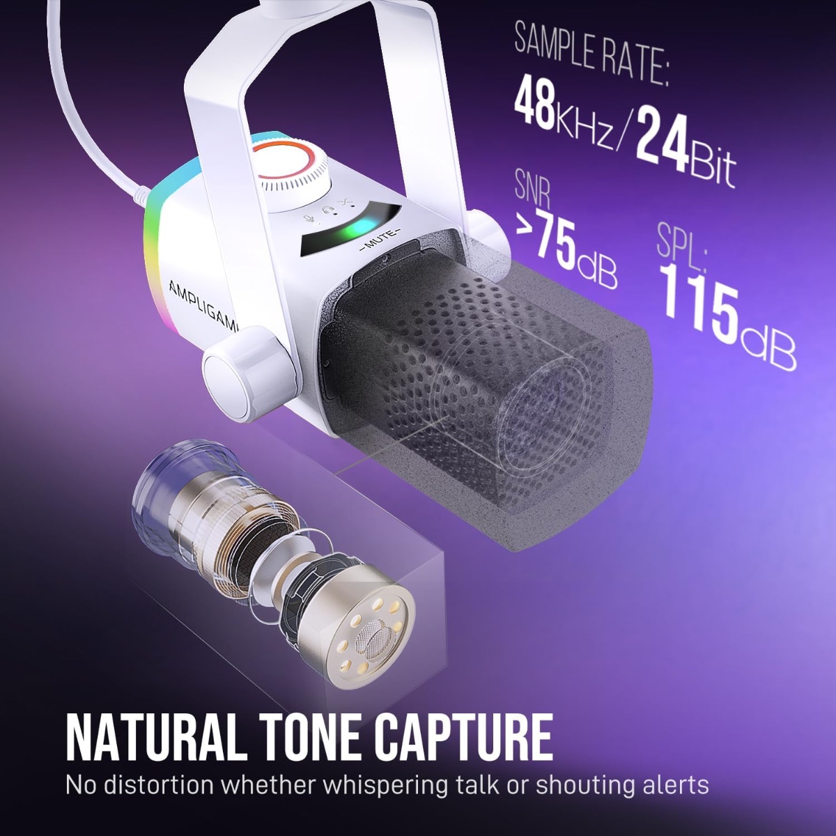 AM8PROT Dynamic Microphone Kit with RGB Boom Arm Stand (WHT) thumbnail 7