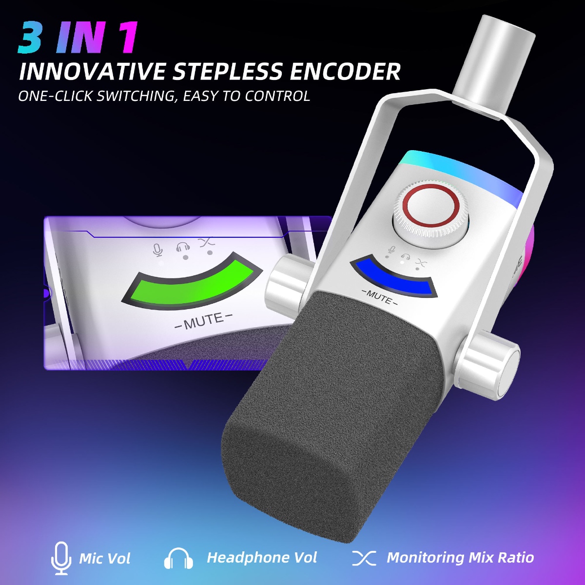 AM8PROT Dynamic Microphone Kit with RGB Boom Arm Stand (WHT) thumbnail 8