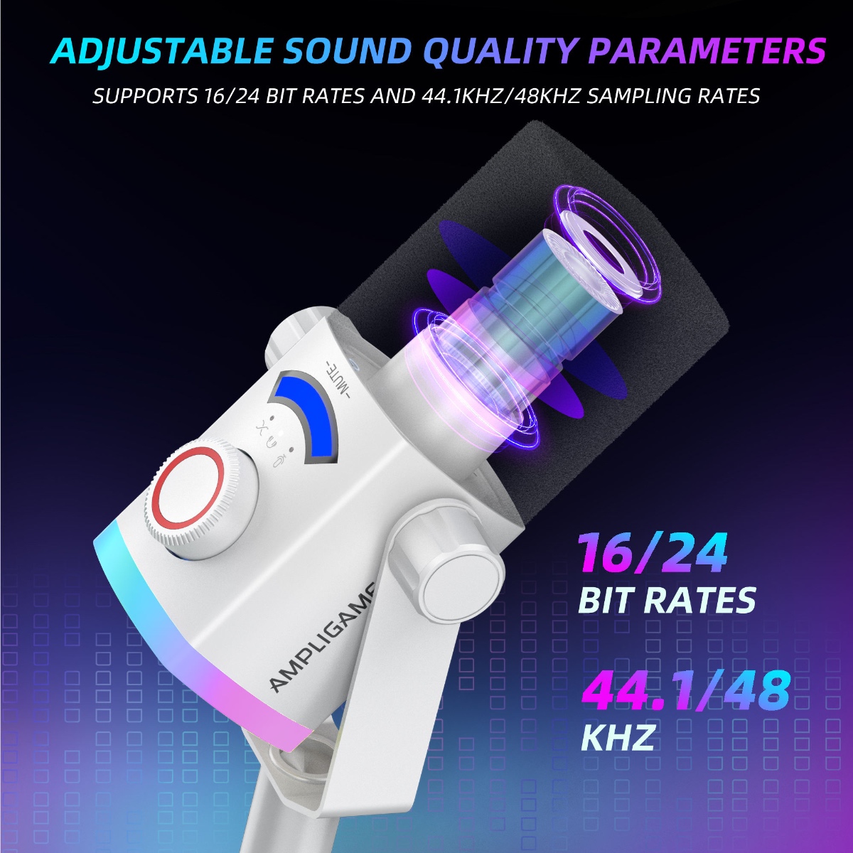 AM8PROT Dynamic Microphone Kit with RGB Boom Arm Stand (WHT) thumbnail 9