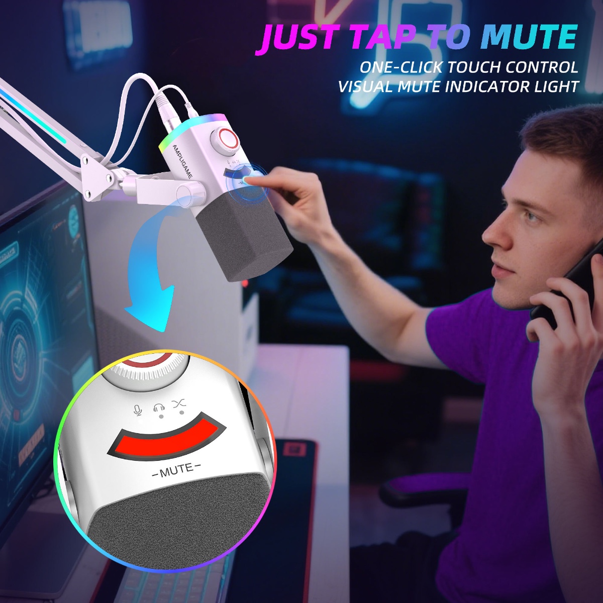 AM8PROT Dynamic Microphone Kit with RGB Boom Arm Stand (WHT) thumbnail 10