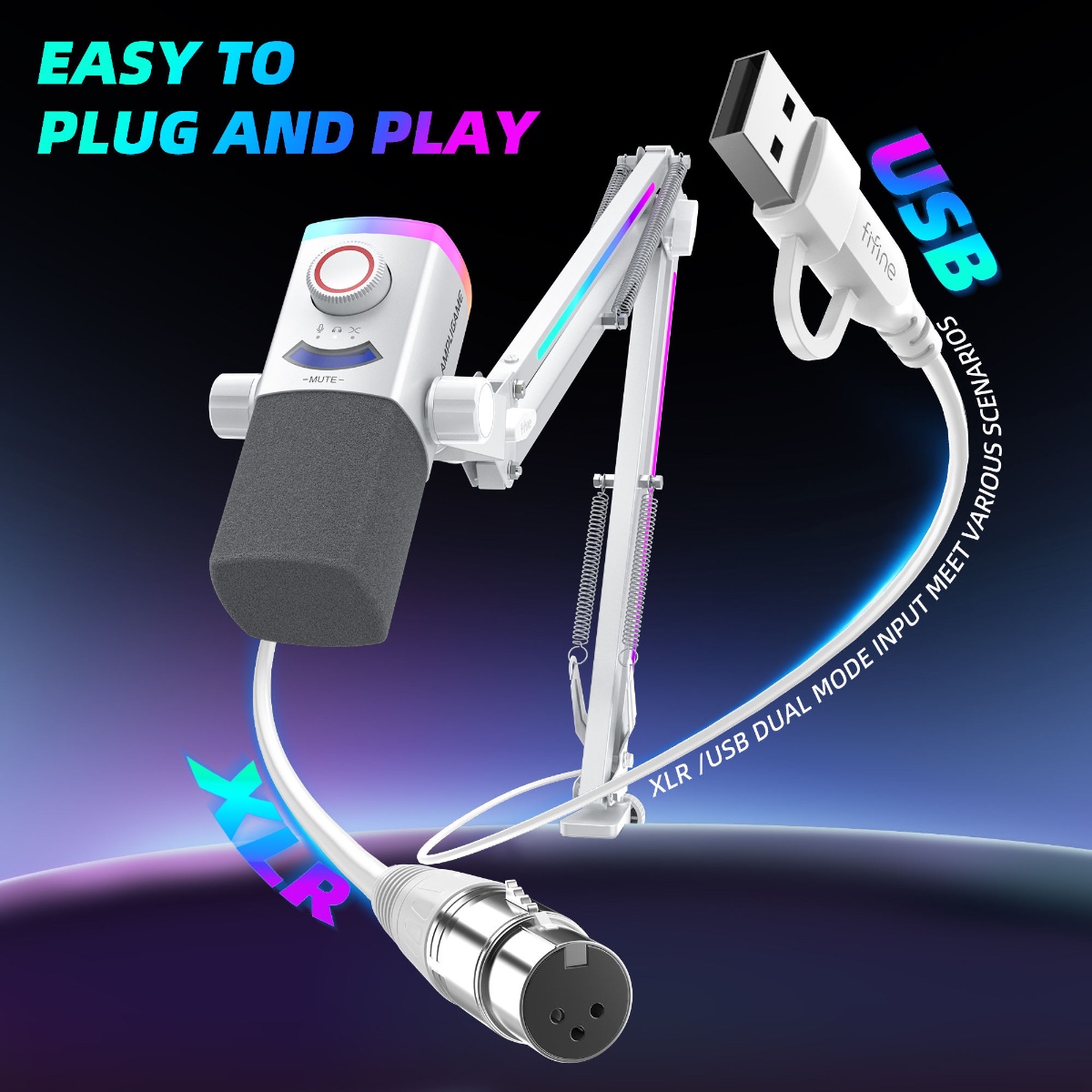 AM8PROT Dynamic Microphone Kit with RGB Boom Arm Stand (WHT) thumbnail 11