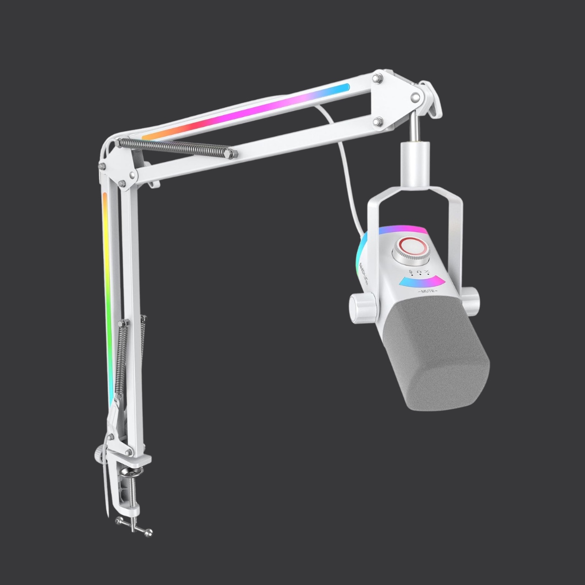 AM8PROT Dynamic Microphone Kit with RGB Boom Arm Stand (WHT)