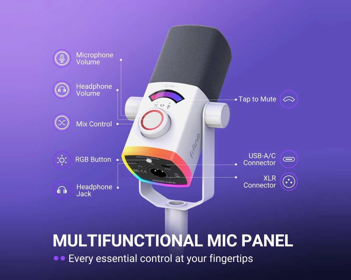 AM8PROS Dynamic Microphone Kit with RGB Desktop Stand (WHT) thumbnail 2