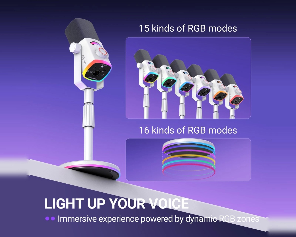 AM8PROS Dynamic Microphone Kit with RGB Desktop Stand (WHT) thumbnail 6