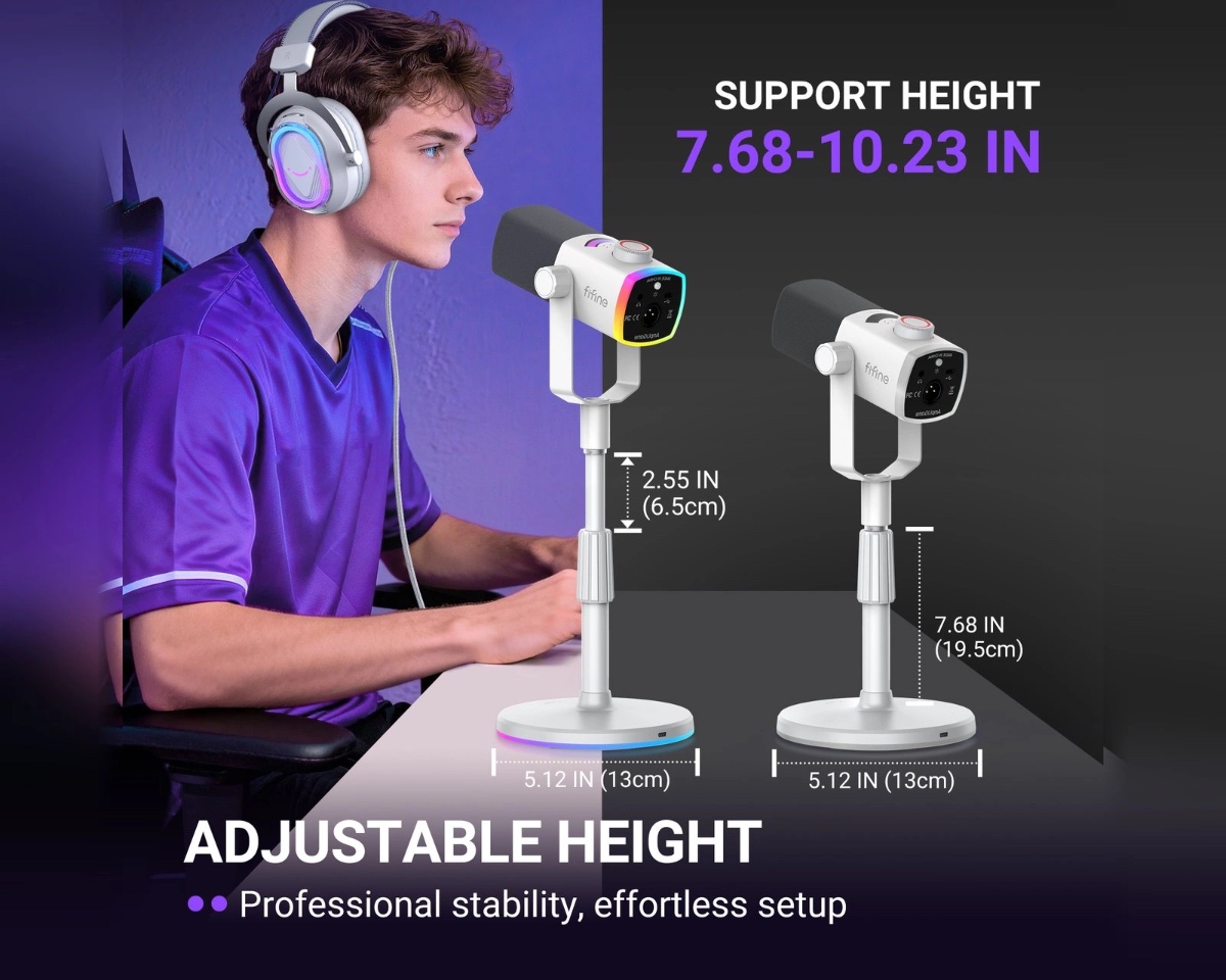 AM8PROS Dynamic Microphone Kit with RGB Desktop Stand (WHT) thumbnail 9