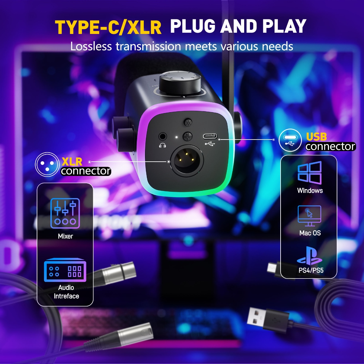 AM9 USB/XLR Dynamic Microphone with RGB (BLK) thumbnail 3